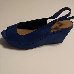 Cortez Blue Suede Peep-Toe Slingback Wedge